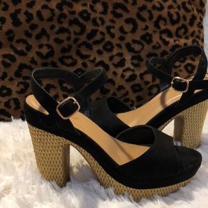 Bamboo black suede chunky basket weaved heels platforms.  size 8 1/2